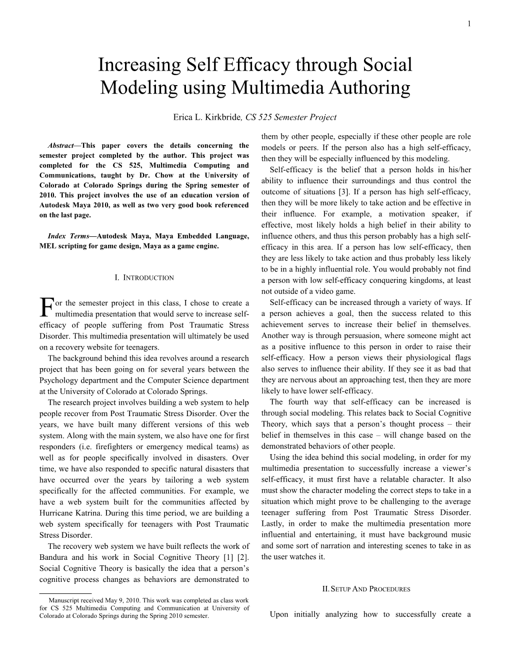 Increasing Self Efficacy Through Social Modeling Using Multimedia Authoring