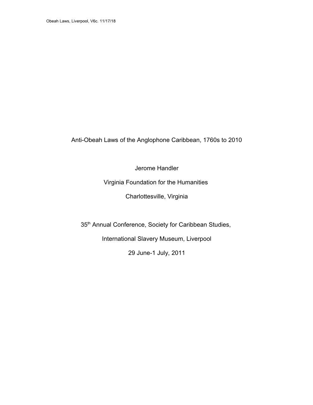 Obeah Laws, Liverpool, V6c. Page 1 11/24/18