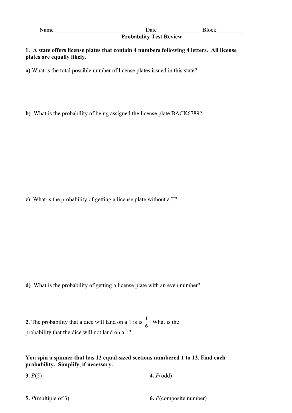 Probability Testreview