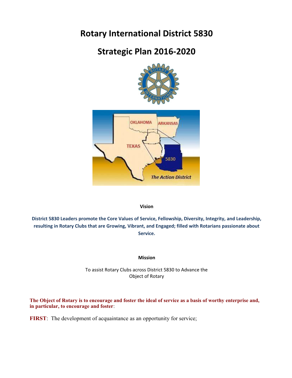 Rotary International District 5830 Strategic Plan 2016-2020