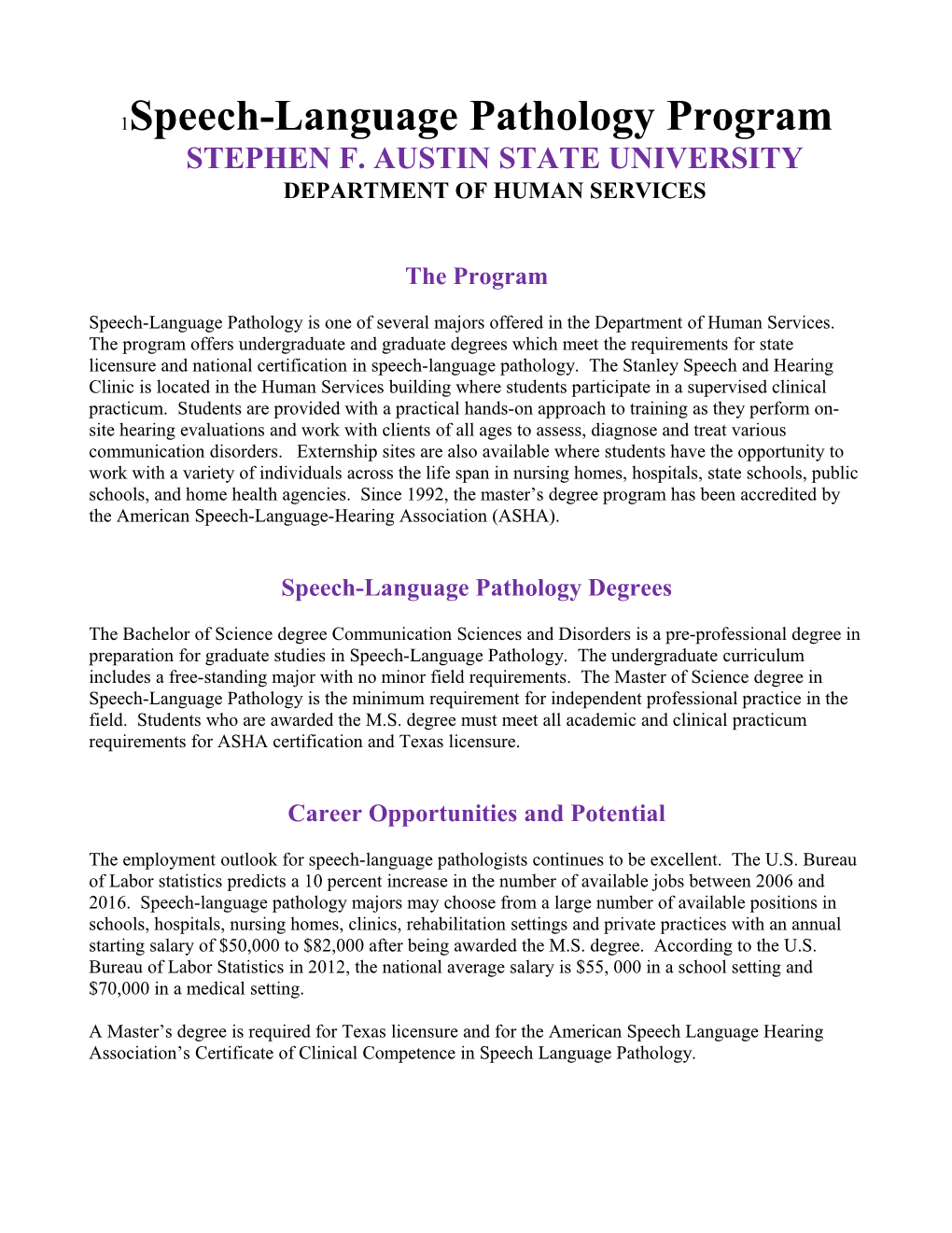 Speech-Language Pathology Program