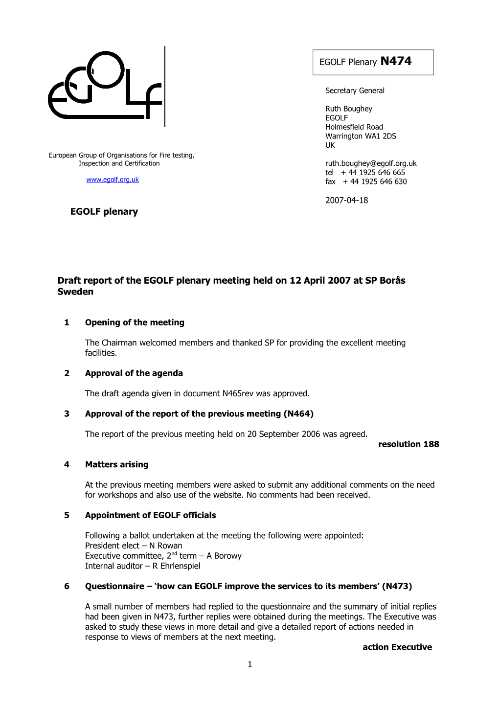 Minutes of EGOLF Plenary Meeting, Moscow 23 September 2004