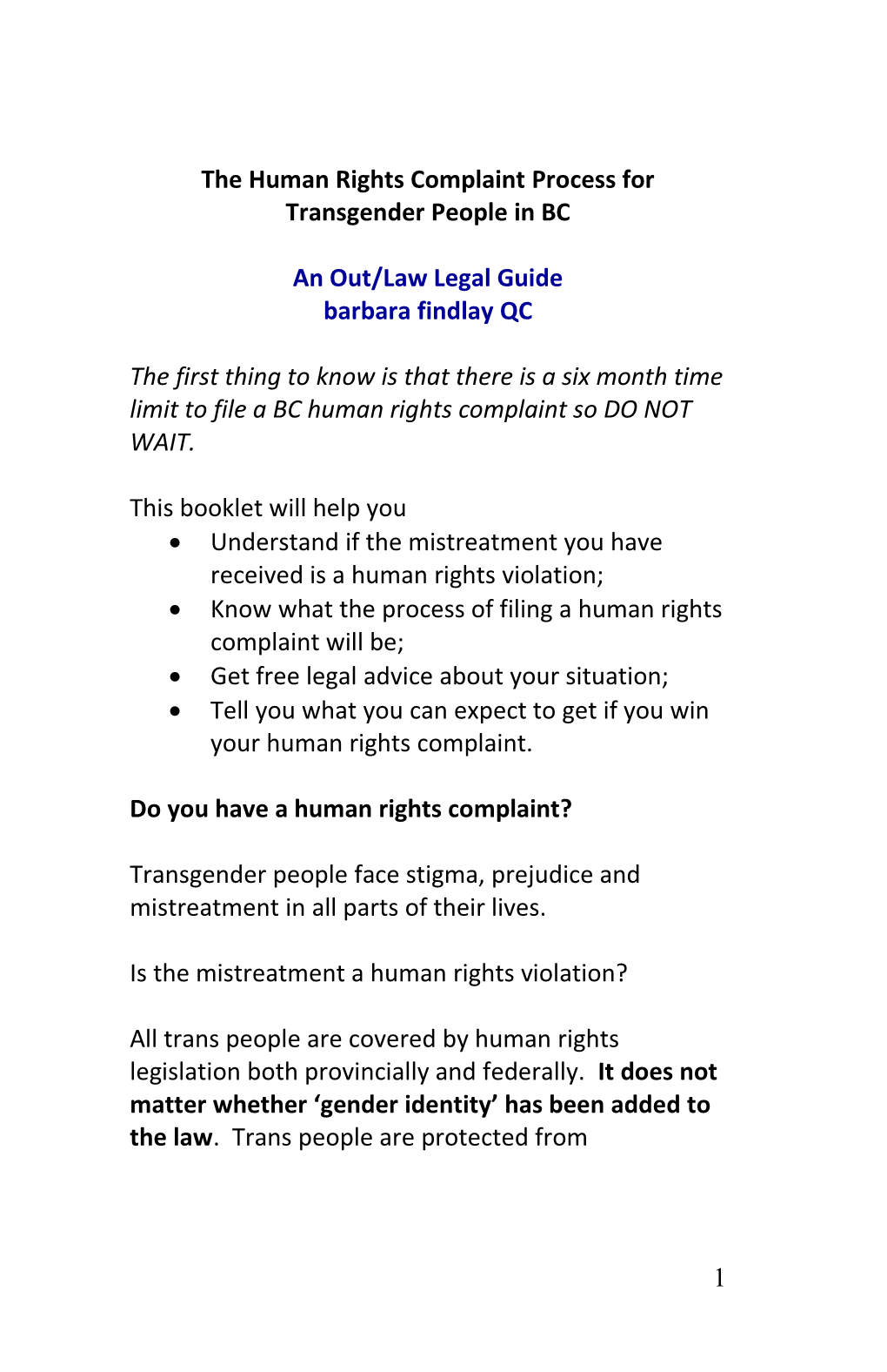 The Human Rights Complaint Process for Transgender People in B