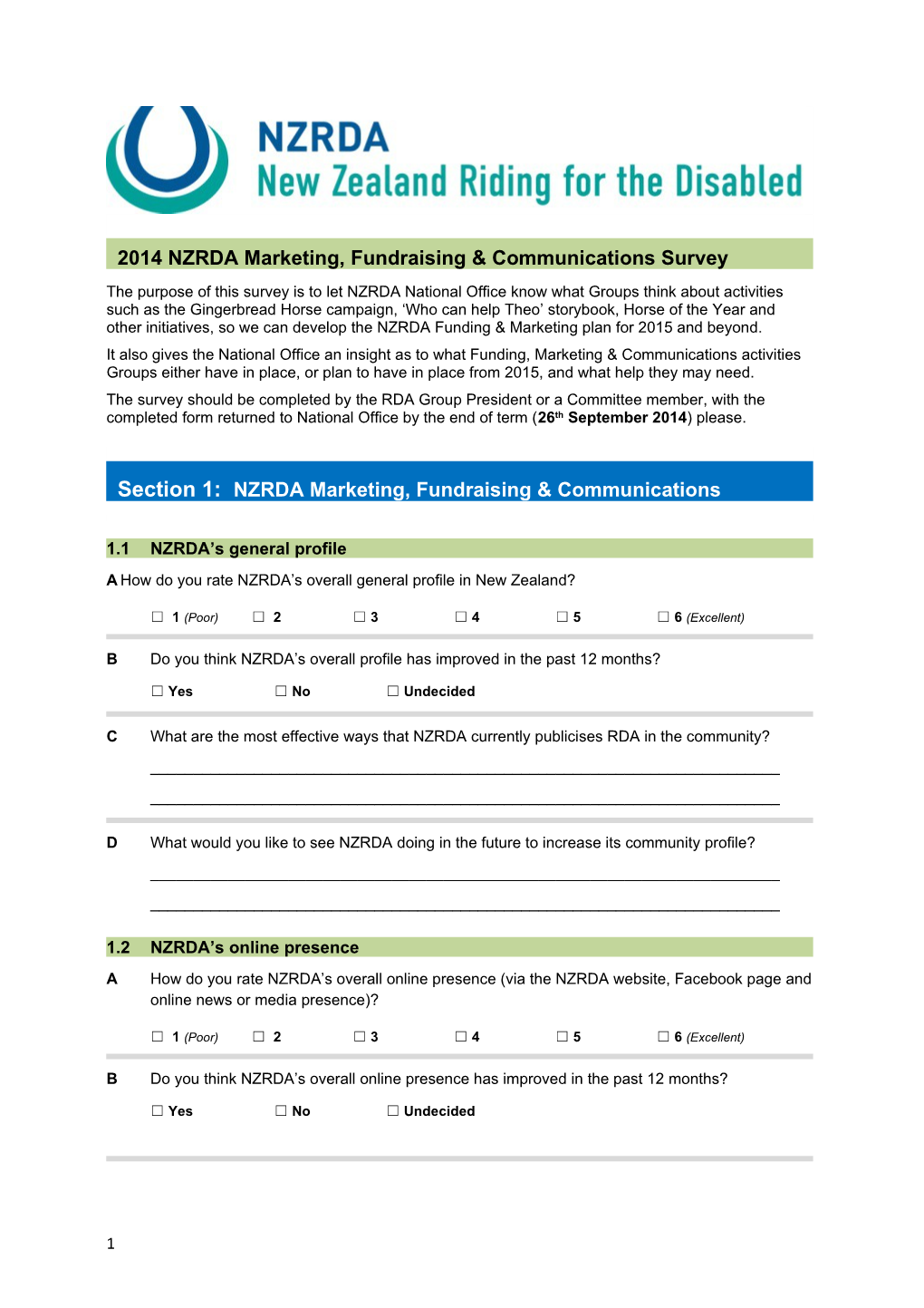 2014 NZRDA Marketing, Fundraising & Communications Survey
