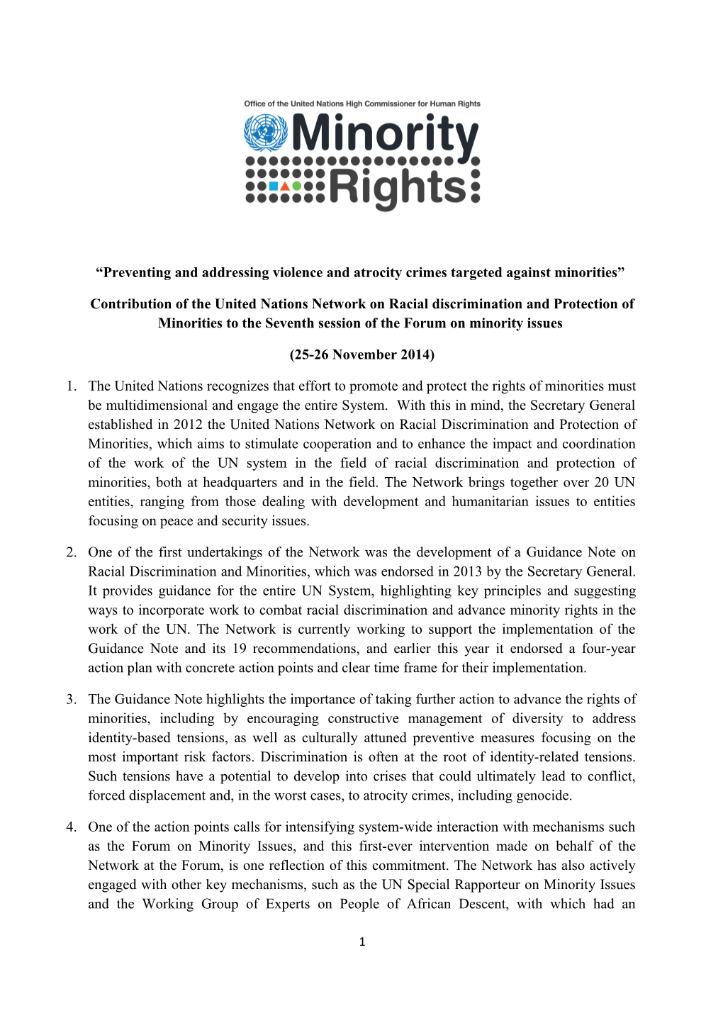 Preventing and Addressing Violence and Atrocity Crimes Targeted Against Minorities