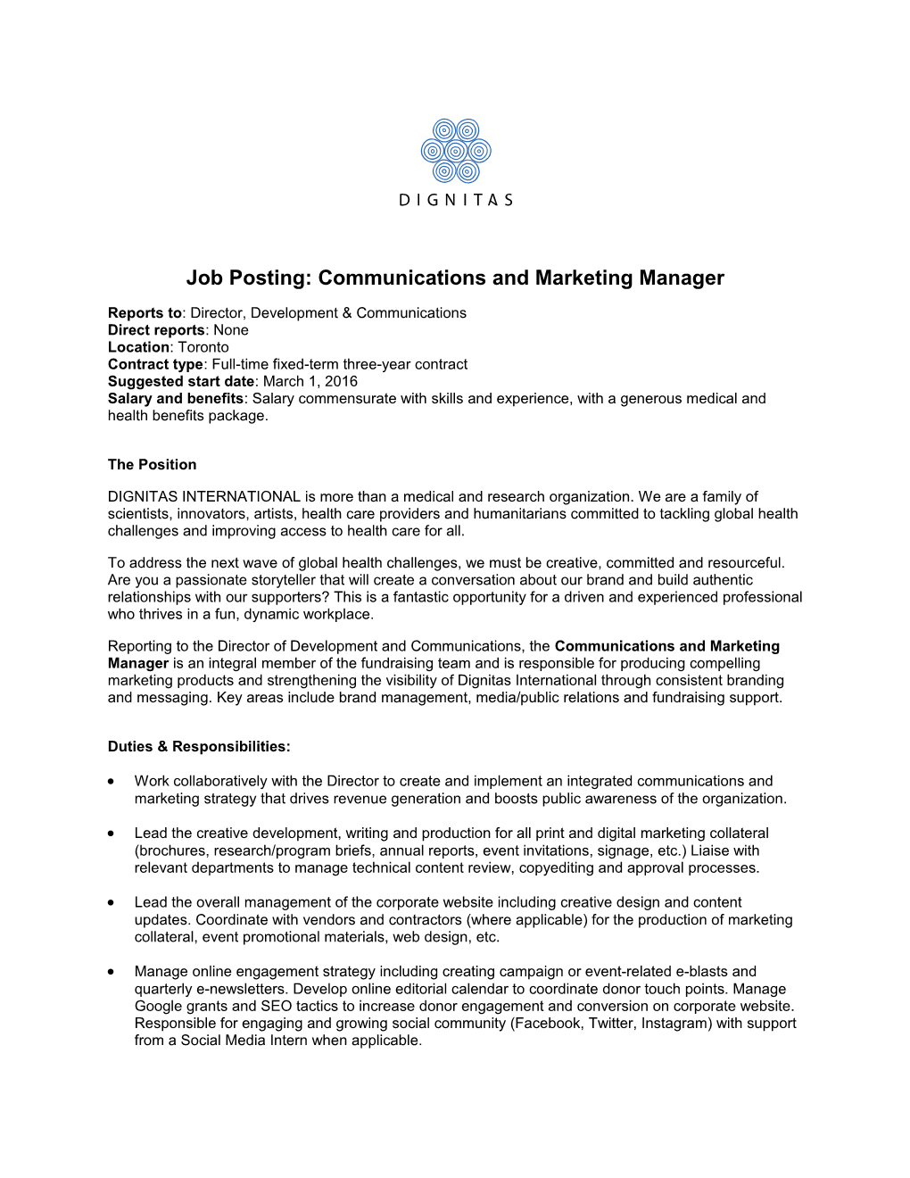 Job Posting: Communications and Marketing Manager