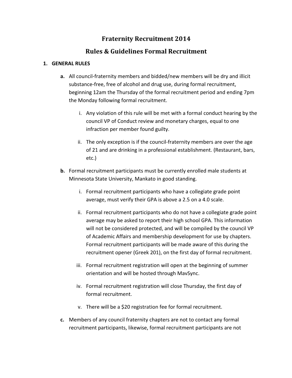 Rules & Guidelines Formal Recruitment