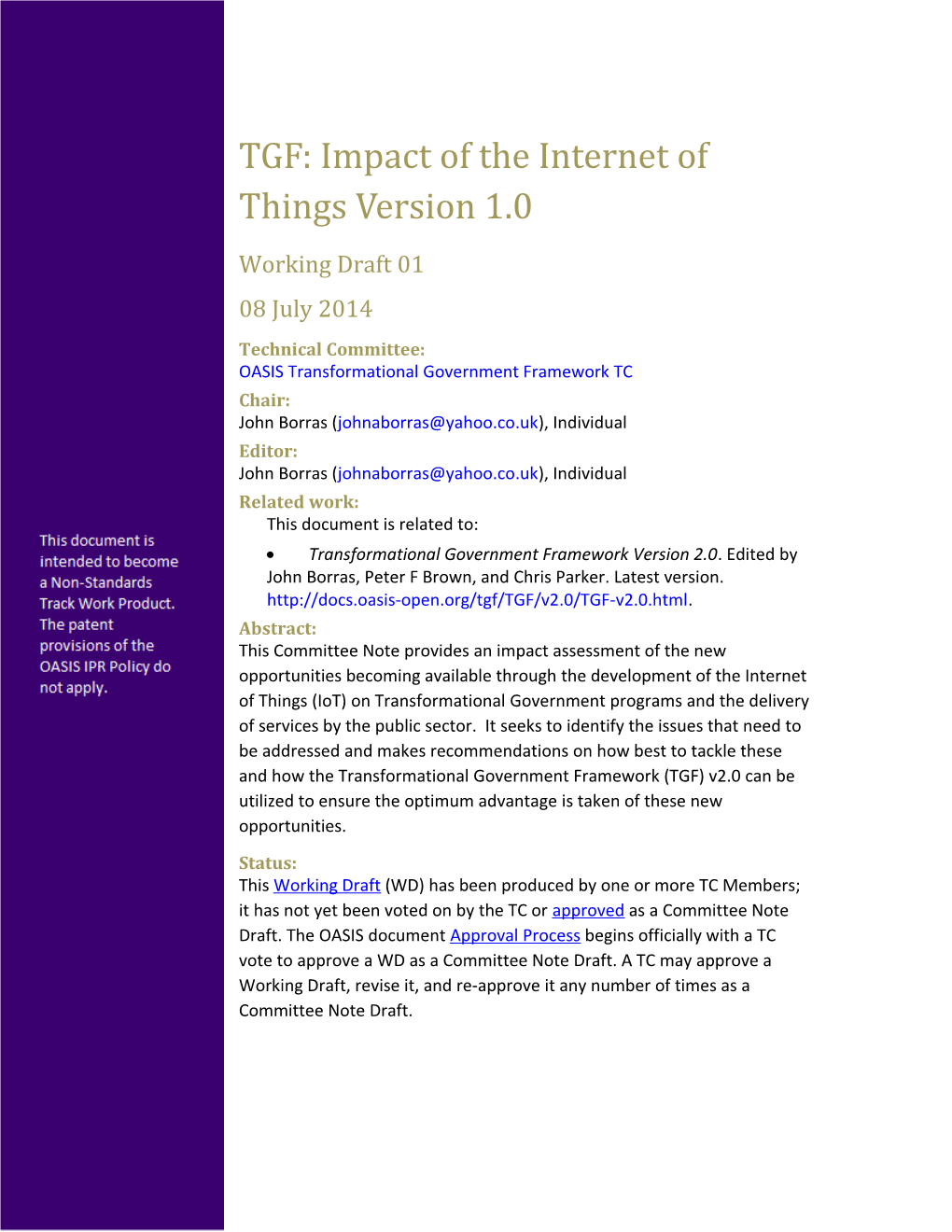 TGF: Impact of the Internet of Things Version 1.0