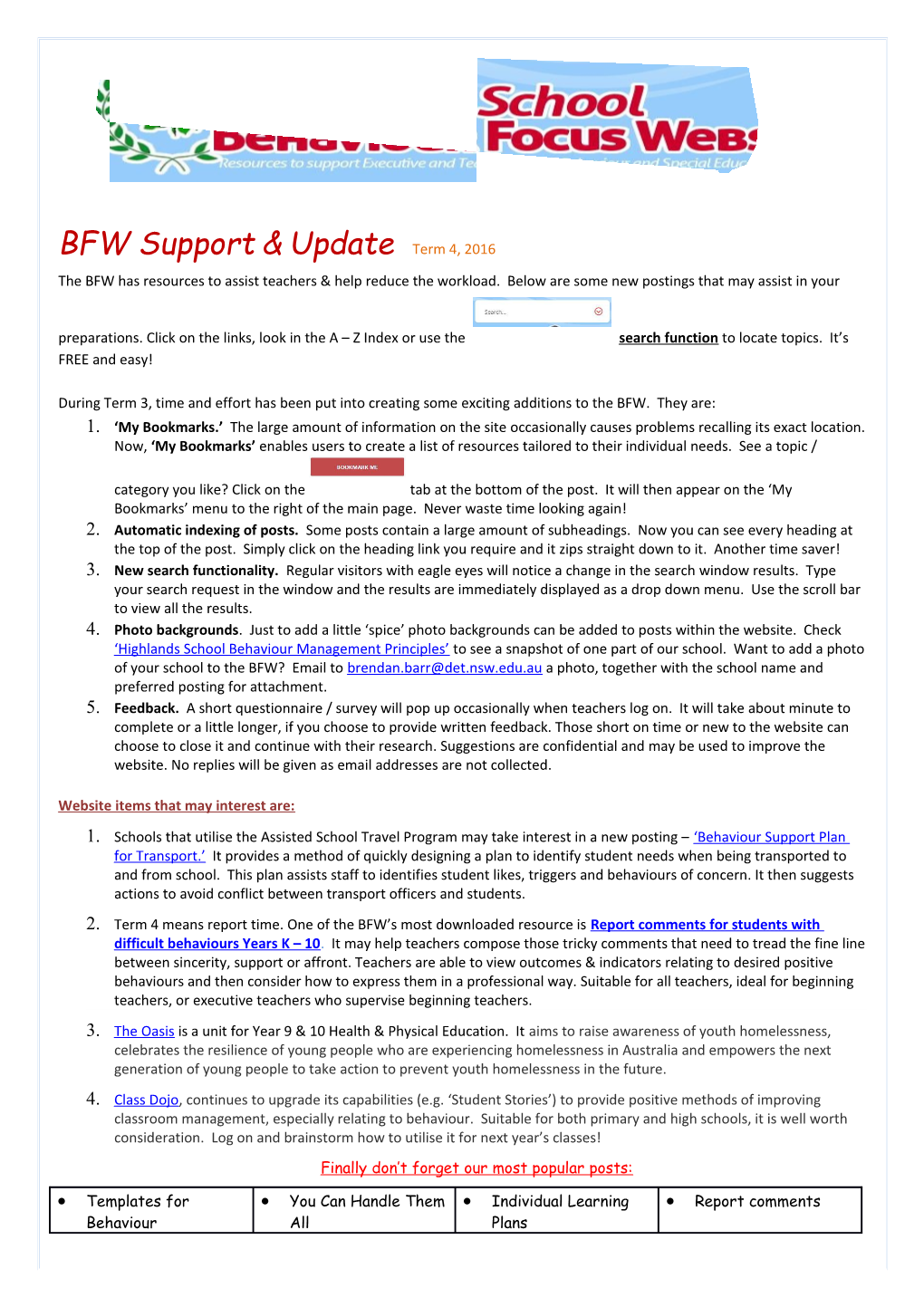 BFW Supportupdate Term 4, 2016
