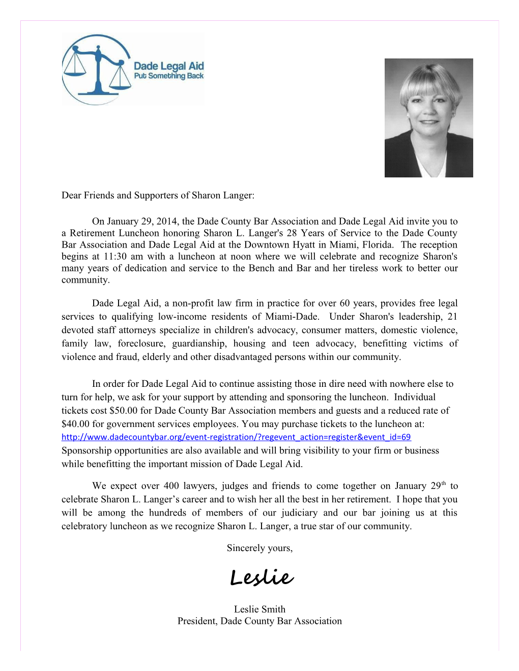Dear Friends and Supporters of Sharon Langer