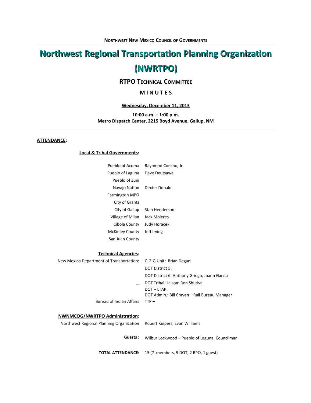 Northwest Regional Transportation Planning Organization