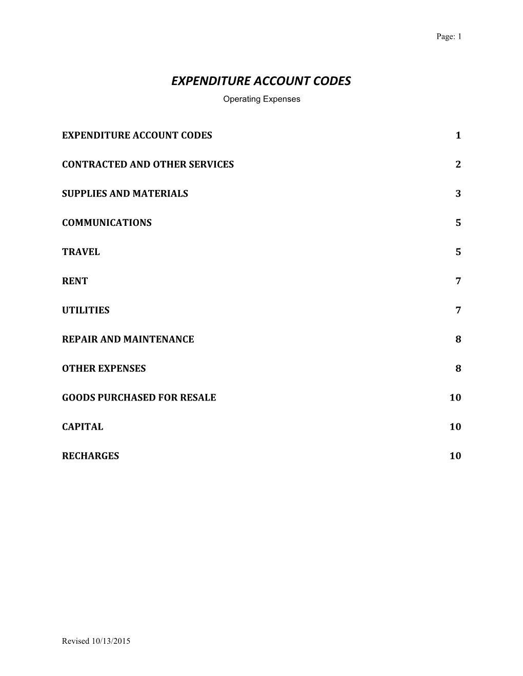 Expenditure Account Codes
