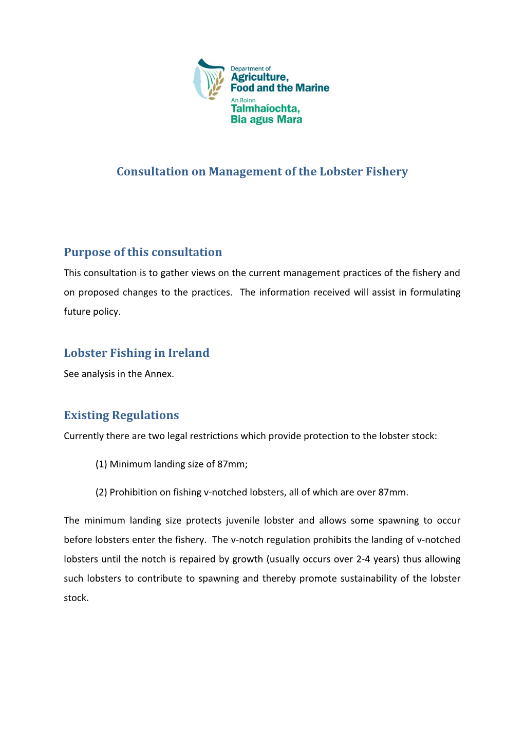 Consultation on Management of the Lobster Fishery