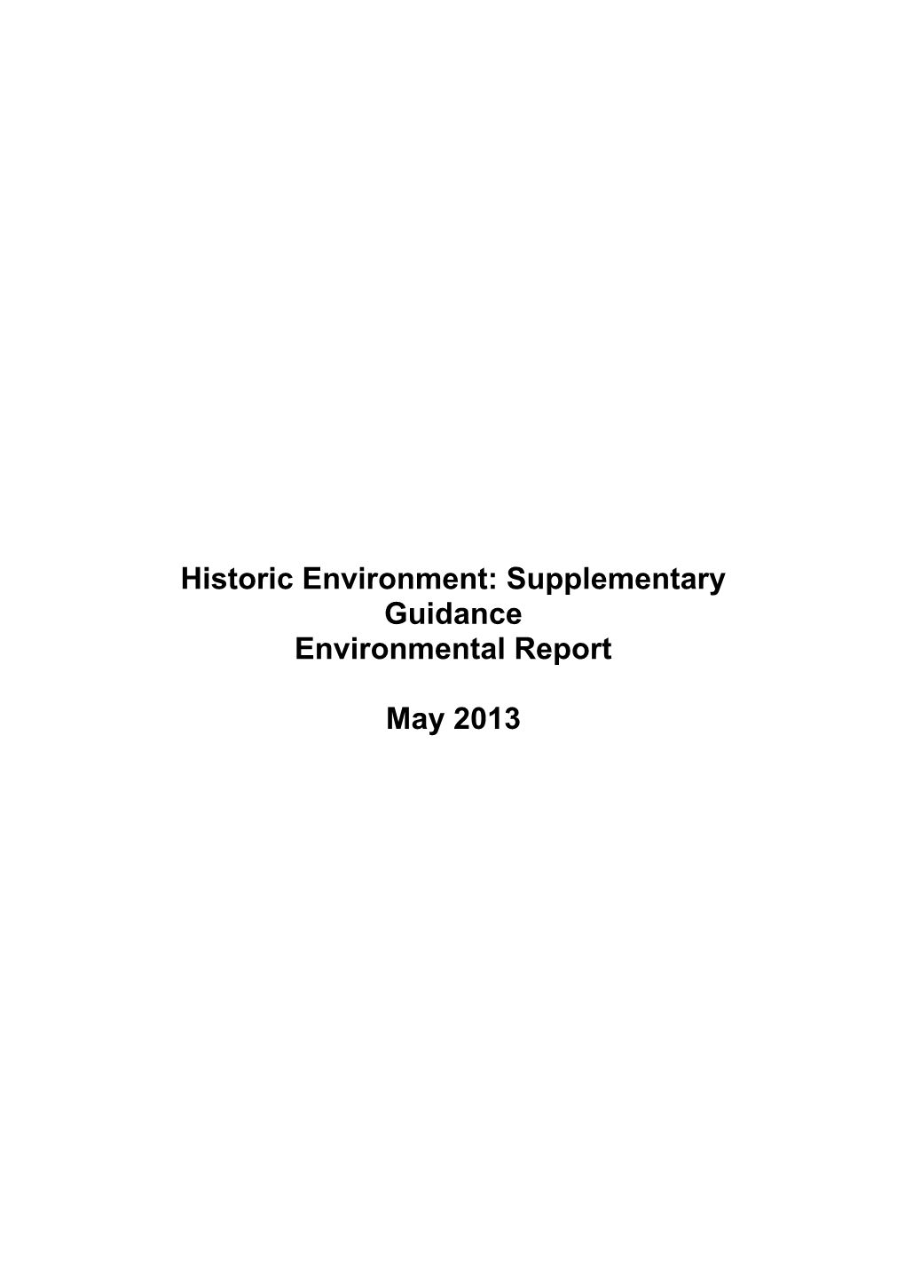Historic Environment: Supplementary Guidance