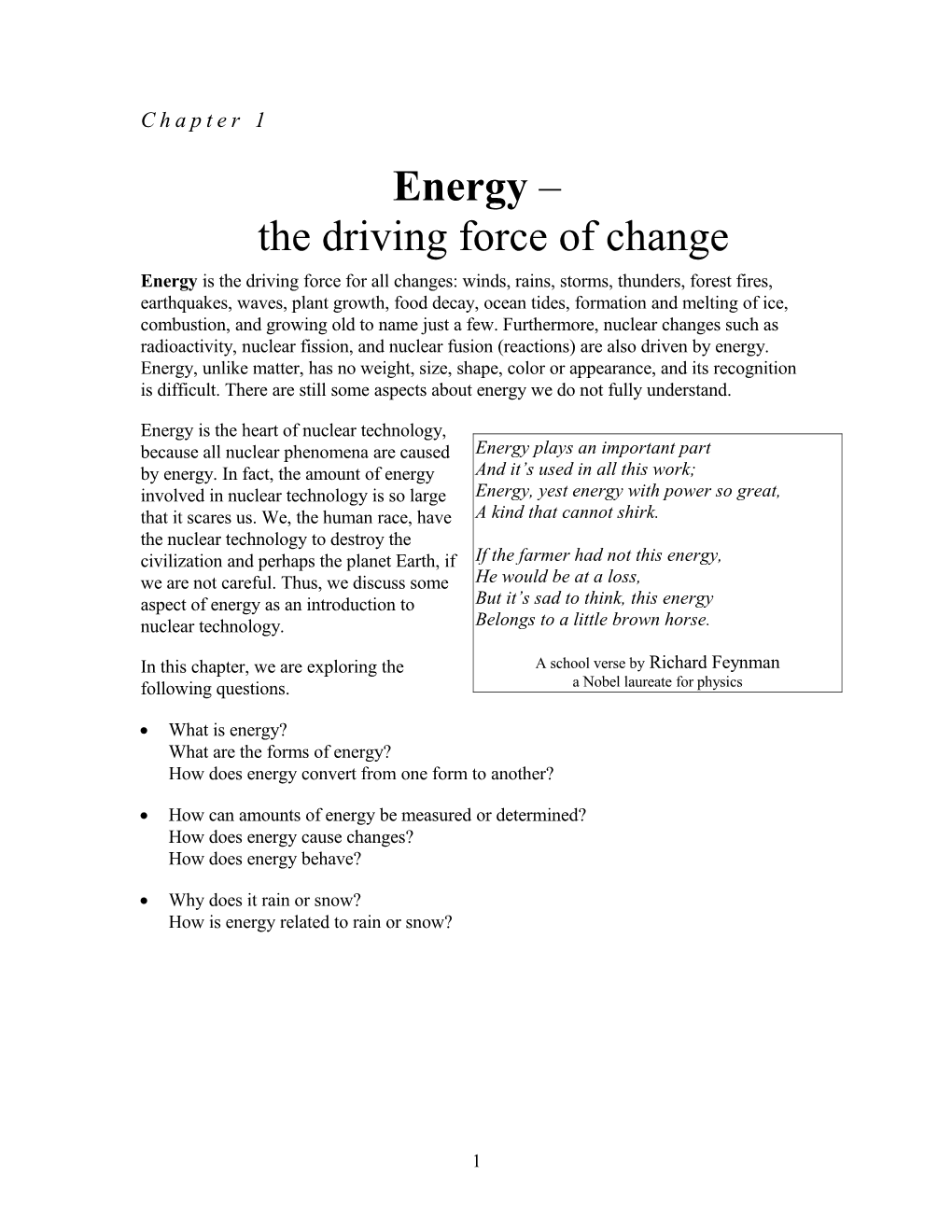 Energy the Driving Force of Change