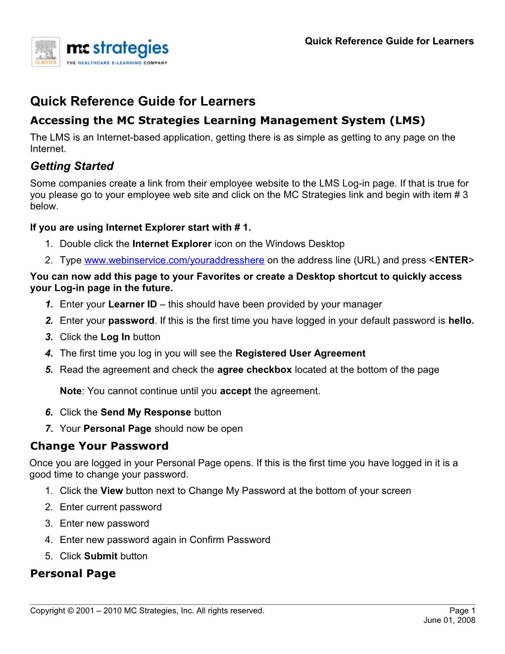 Quick Reference for Learners