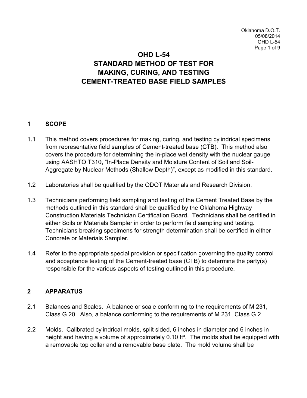 Standard Method of Test For