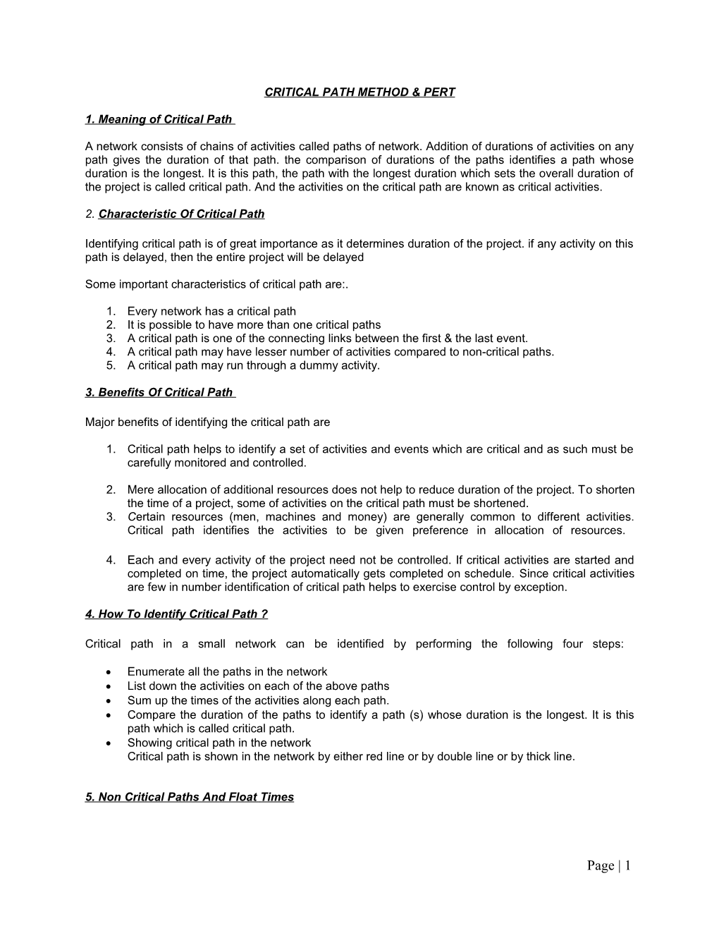 Critical Path Method & Pert