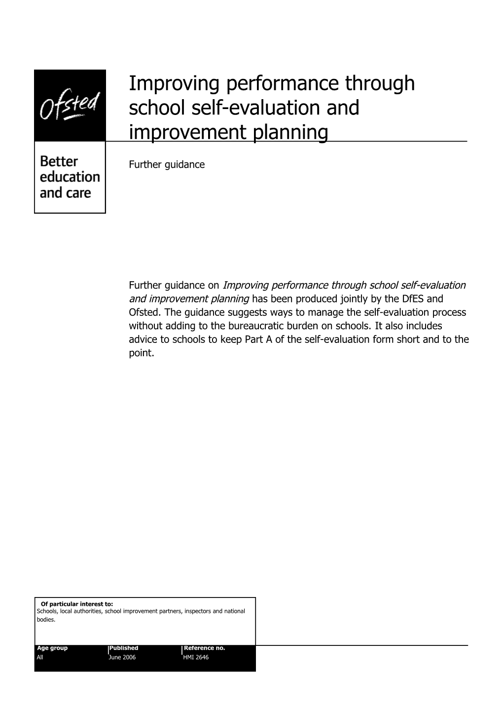 Improving Performance Through School Self-Evaluation and Improvement Planning