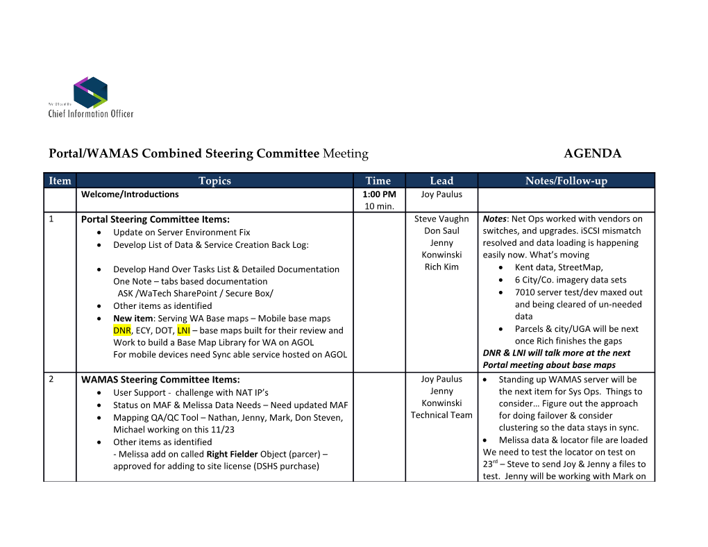 Portal/WAMAS Combinedsteering Committeemeetingagenda