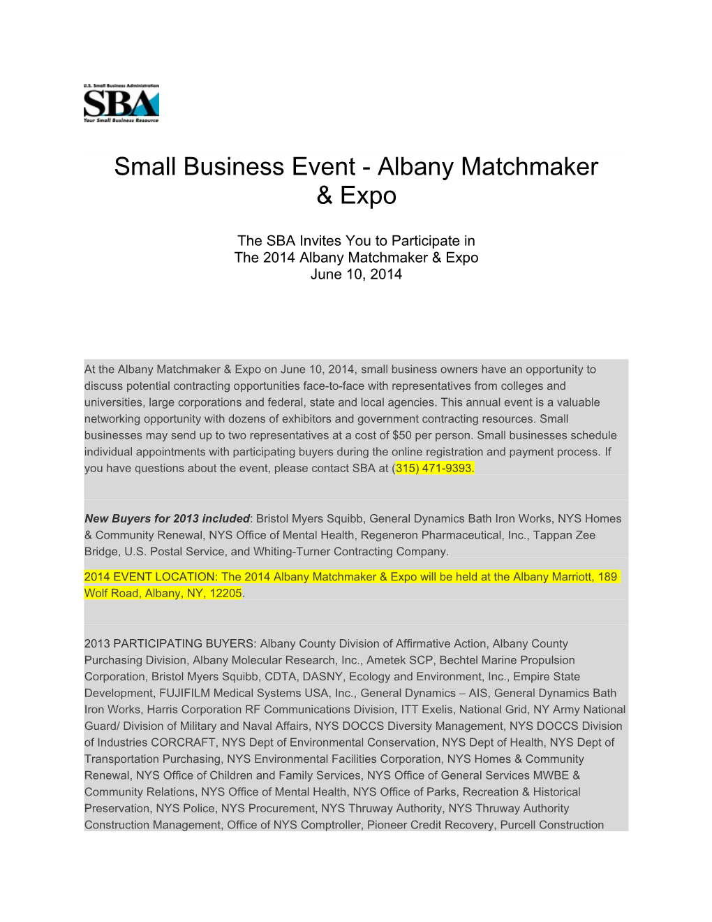 Small Business Event - Albany Matchmaker