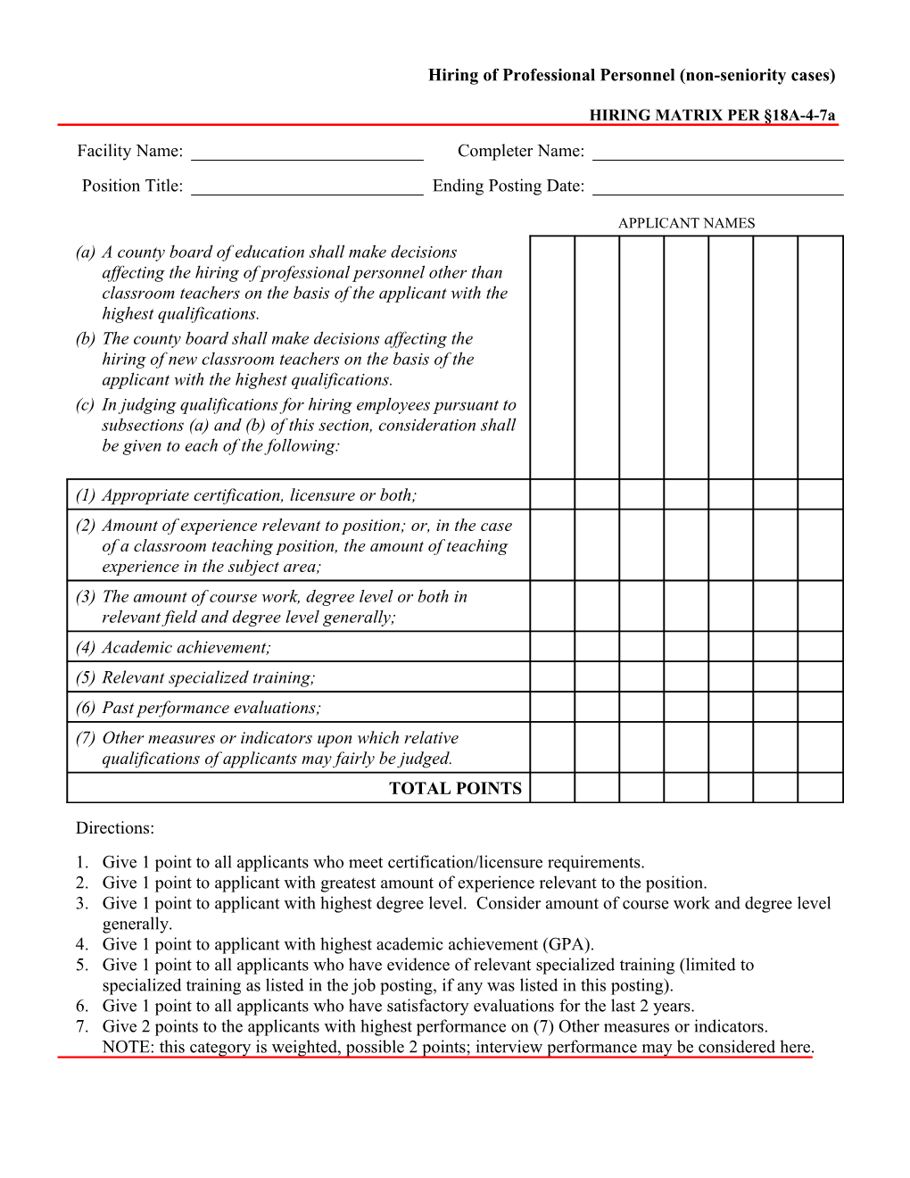 Hiring of Professional Personnel (Non-Seniority Cases)