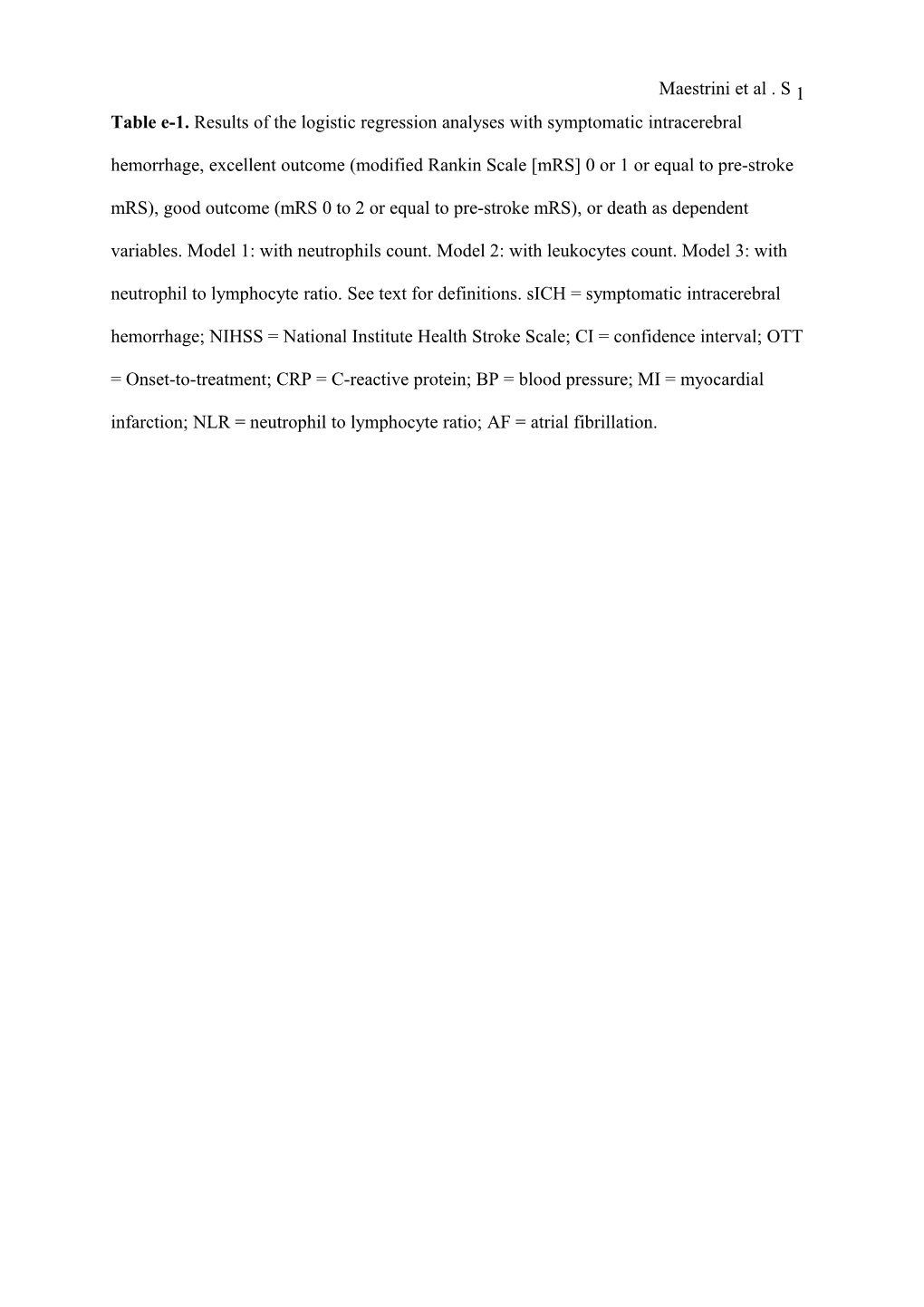 Table E-1. Results of the Logistic Regression Analyses with Symptomatic Intracerebral