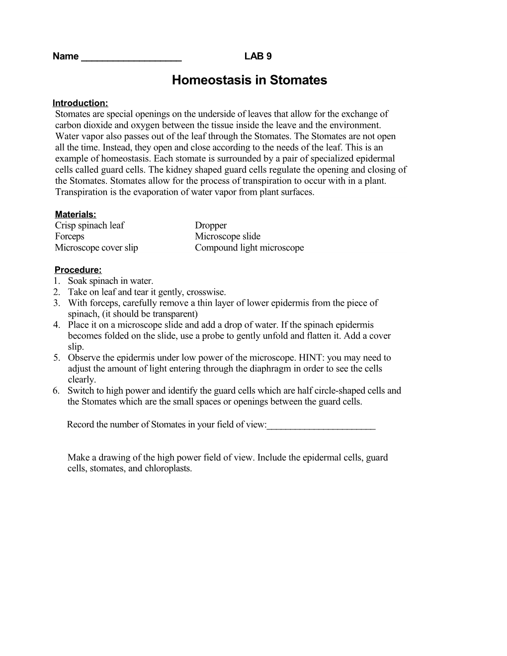 Homeostasis in Stomates