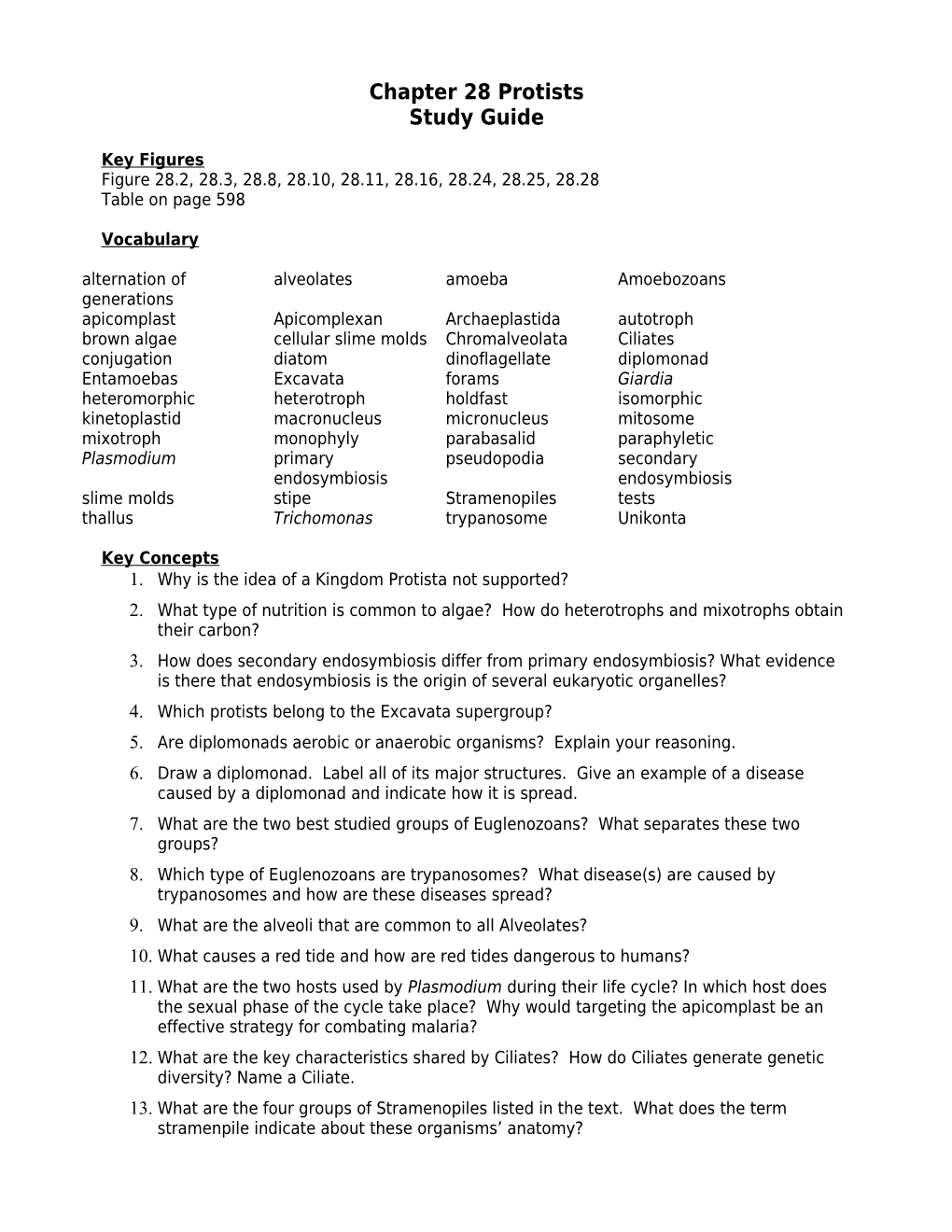 Chapter 28 Protists