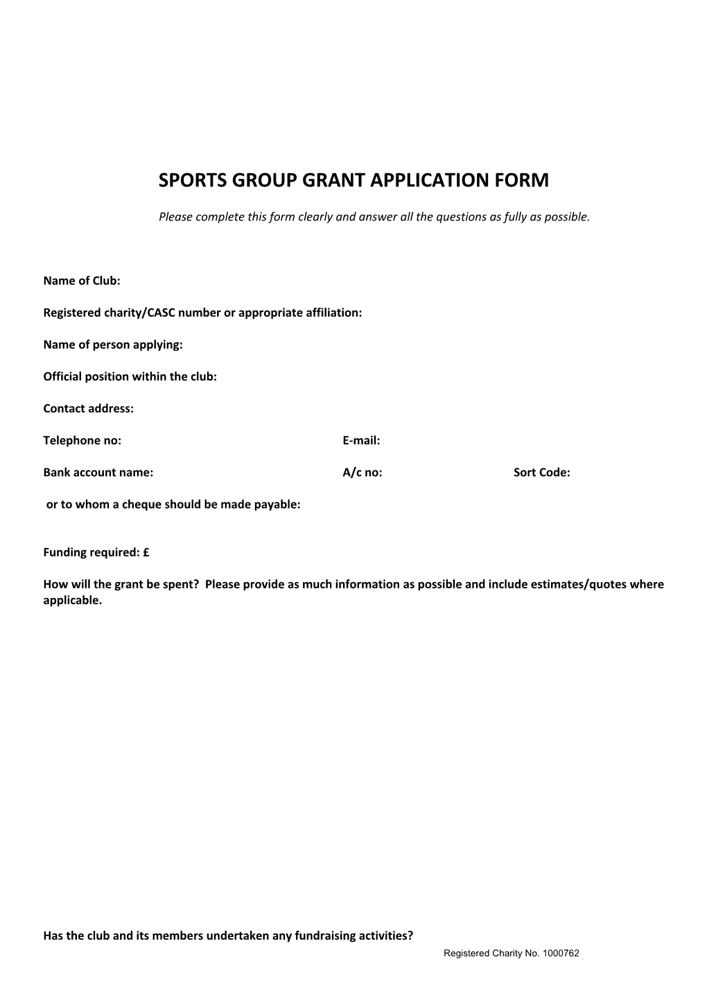 Grant Application Form for Groups