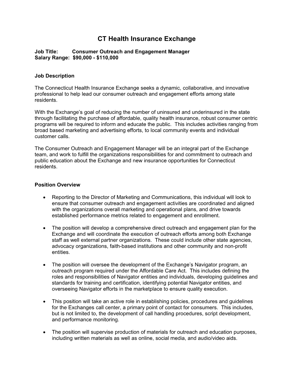 Job Title: Consumeroutreach and Engagement Manager