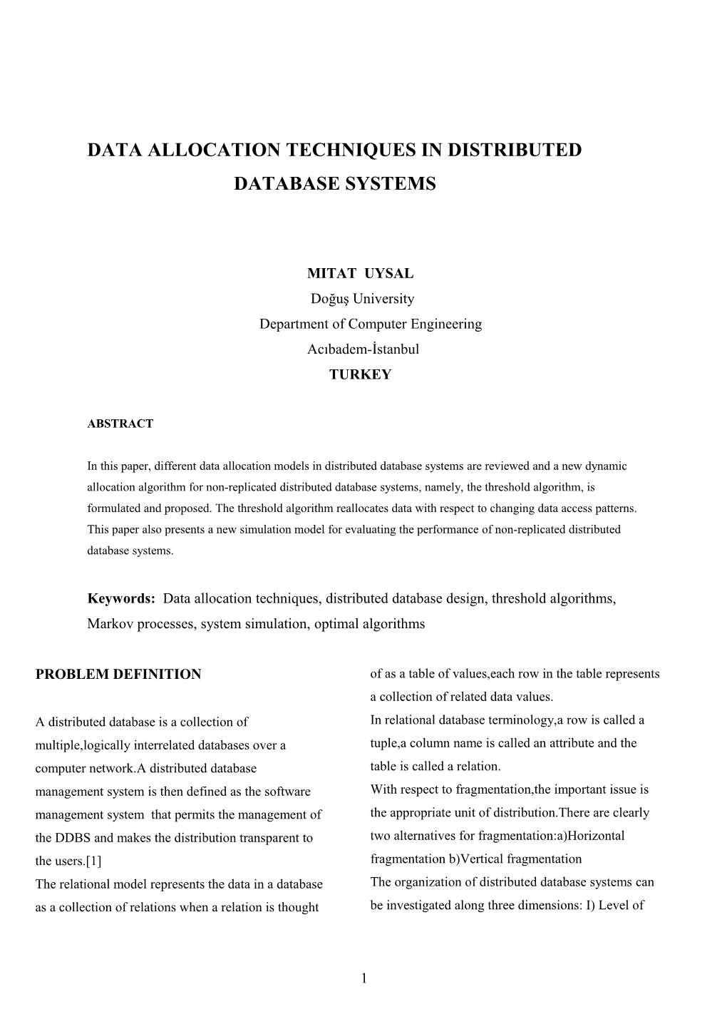 Data Allocation Techniques in Distributed