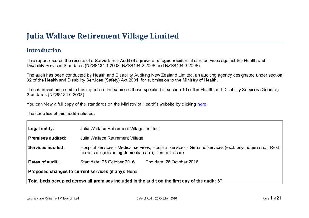 Julia Wallace Retirement Village Limited