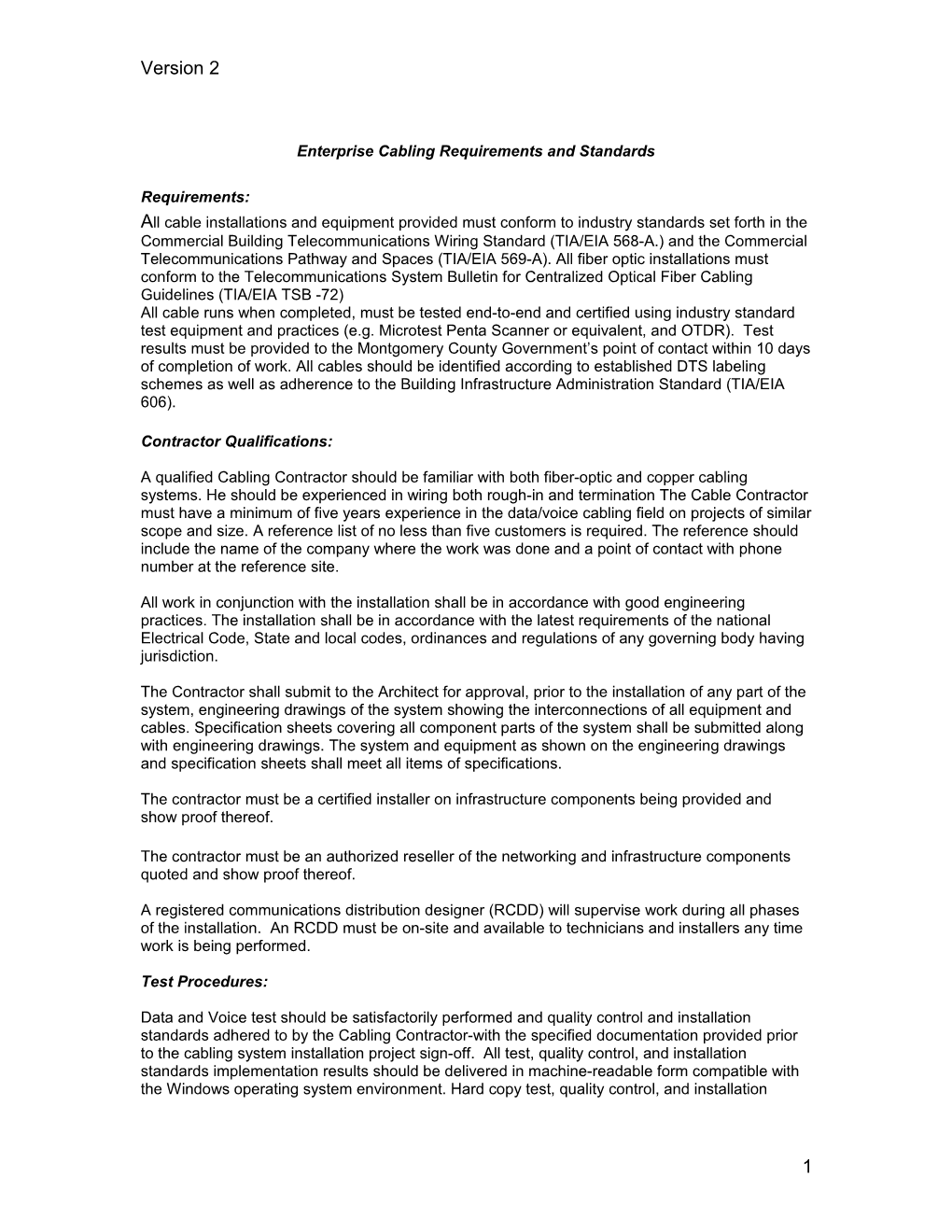 Department of Information Systems and Telecommunications Data & Voice Cabling Requirements