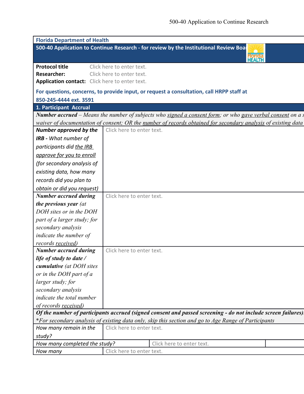 500-40 Application to Continue Research