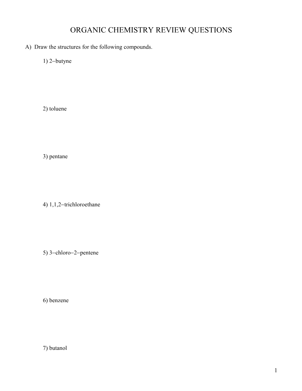 Organic Chemistry Review Questions