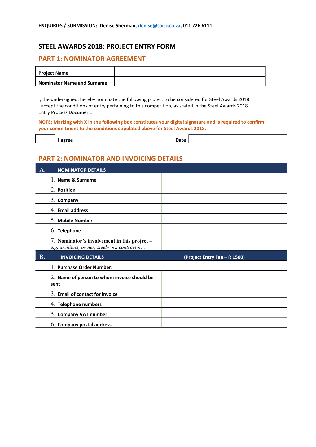 Steel Awards 2018: Project Entry Form