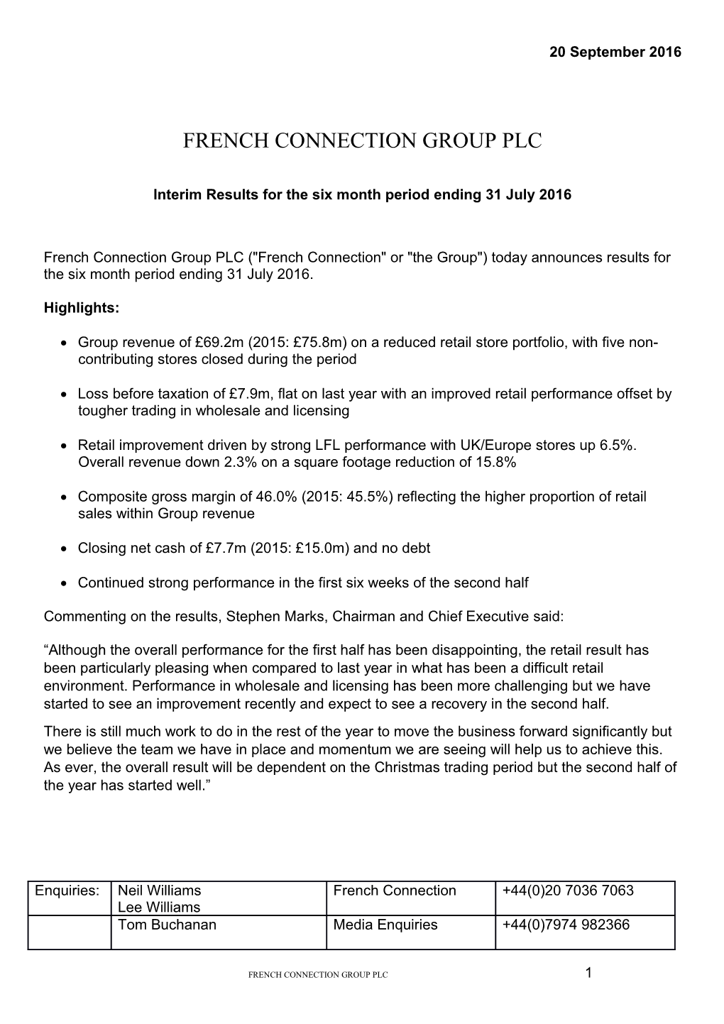 French Connection Group Plc