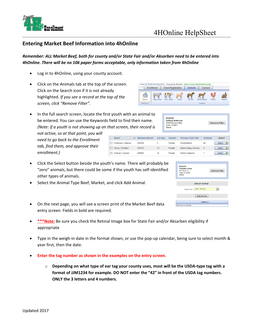 Entering Market Beef Information Into 4Honline