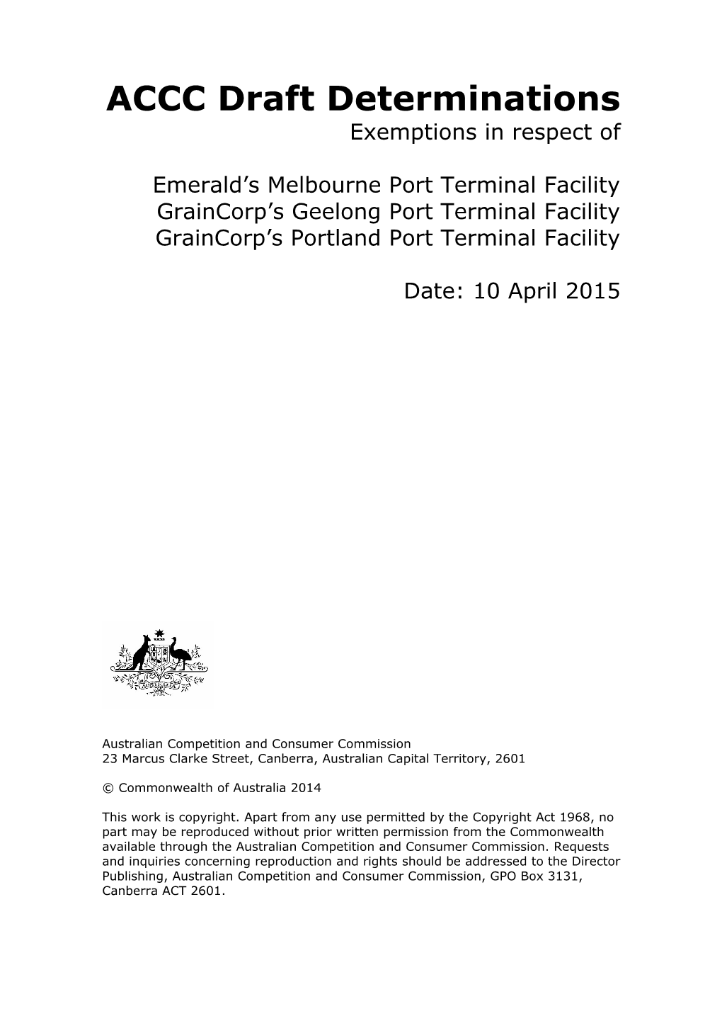 ACCC Draft Determinations