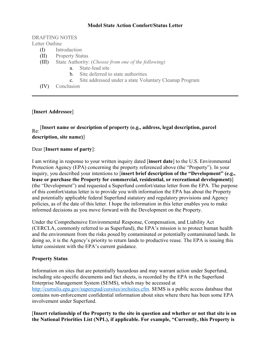 Modelstate Action Comfort/Status Letter