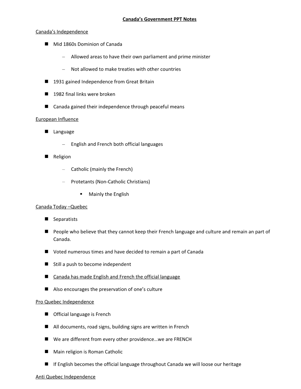 Canada S Government PPT Notes