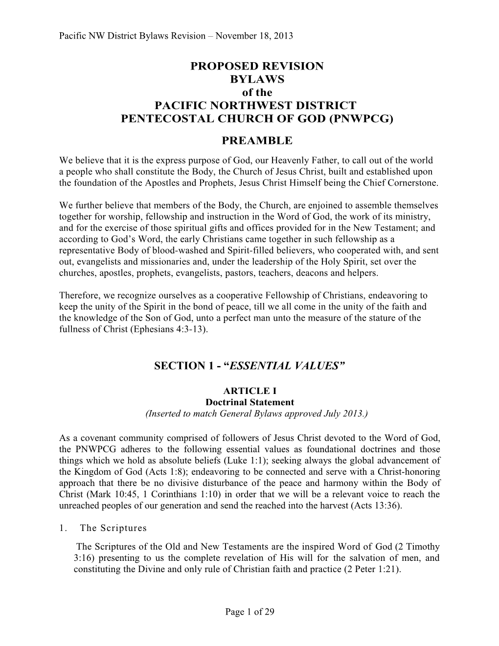 Pacific NW District Bylaws Revision November 18, 2013