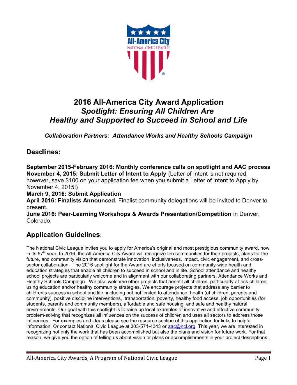 2016 All-America City Award Application