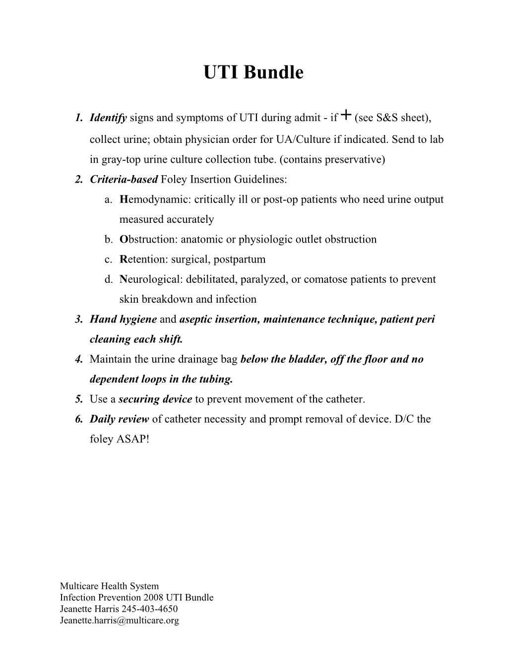 Criteria-Basedfoley Insertion Guidelines