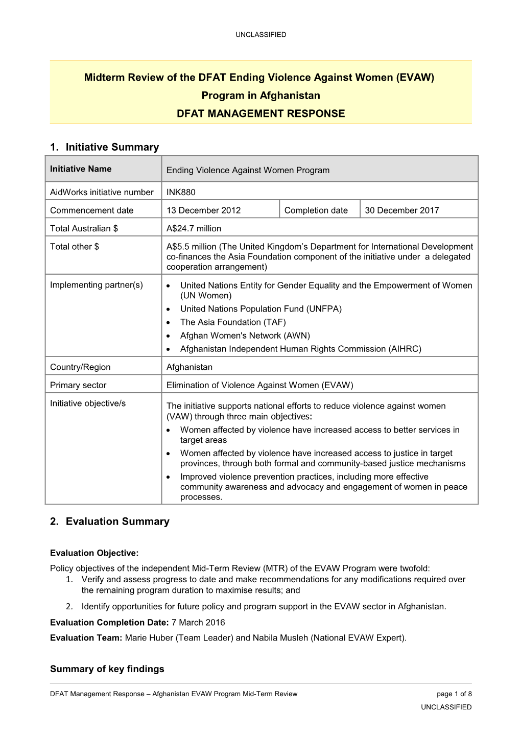 Midterm Review of the DFAT Ending Violence Against Women (EVAW)