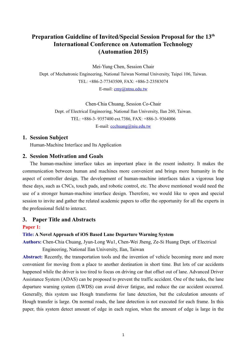 Preparation Guideline of Invited/Special Session Proposal Forthe 13Thinternational Conference