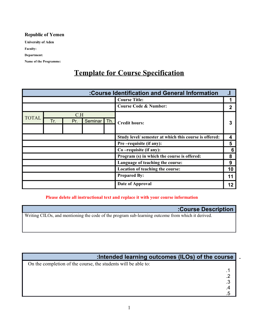 Template for Course Specification