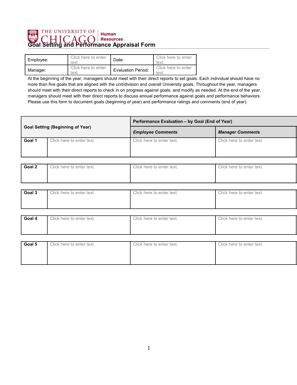 Goal Setting and Performance Appraisal Form