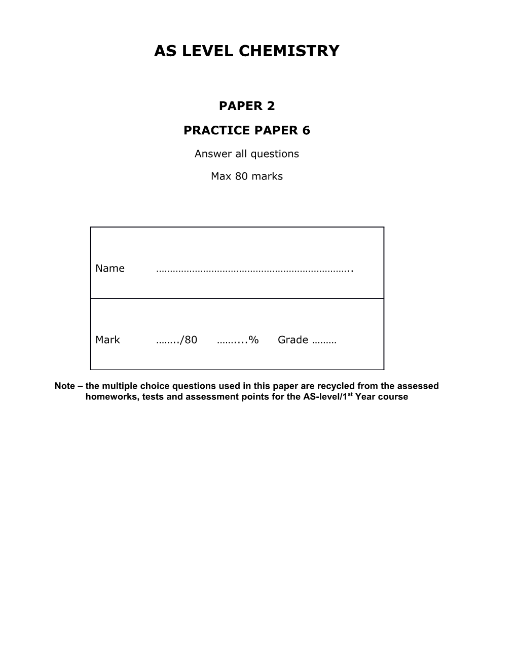 As Level Chemistry